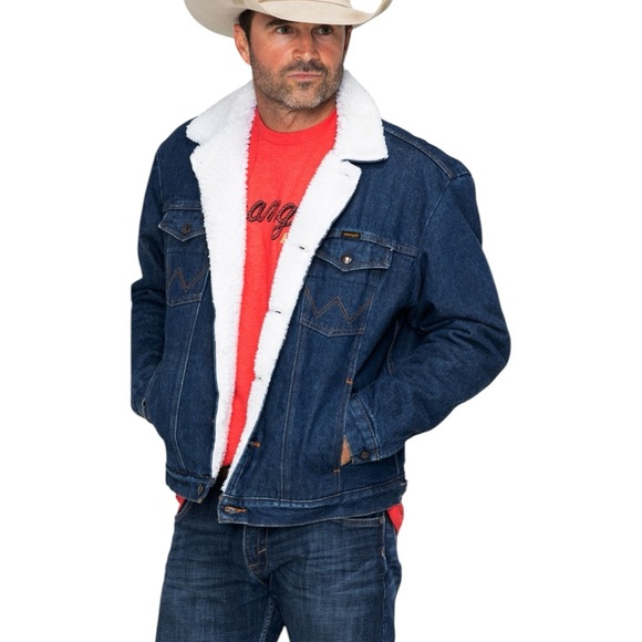 Wrangler Other - Wrangler Sherpa Lined Jean Jacket Blue Denim Chore Barn Coat SZ L New